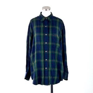 Lauren Ralph Lauren Green Blue Plaid Long Sleeve Button Down Blouse Womens Large